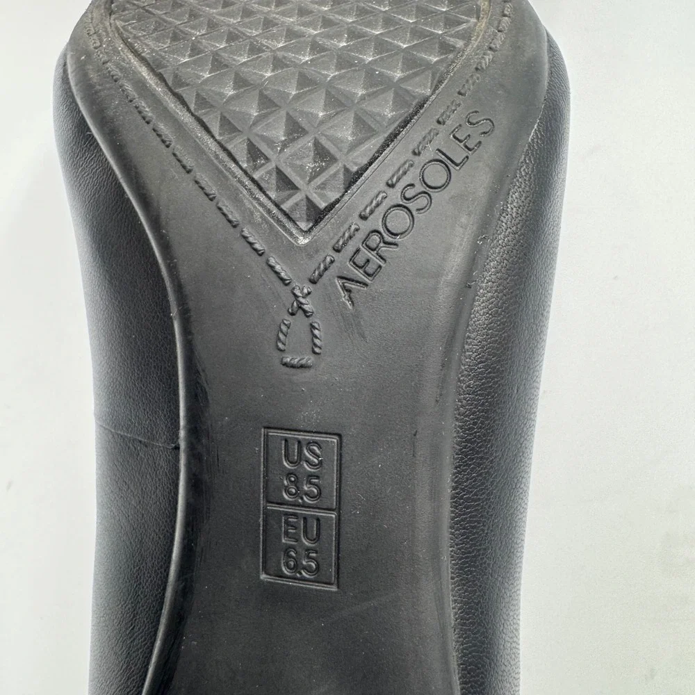 Aerosoles Octagon Black Leather Block Heel Pumps Womens 8.5M Work Career Classic